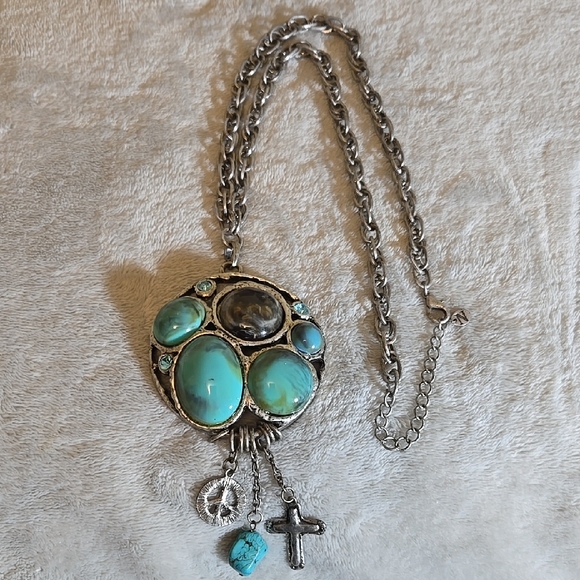 Jewelry - #224 VINTAGE Bohemian Silver Necklace with Turquoise Stones